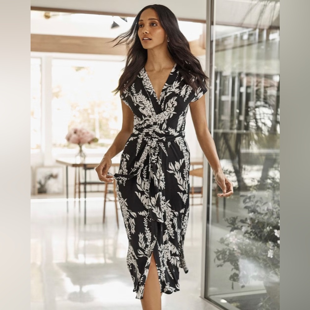 WHBM - Matte Jersey Wrap Midi-Dress Large L